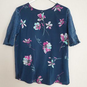 Pink Floral Navy Short Sleeve Blouse